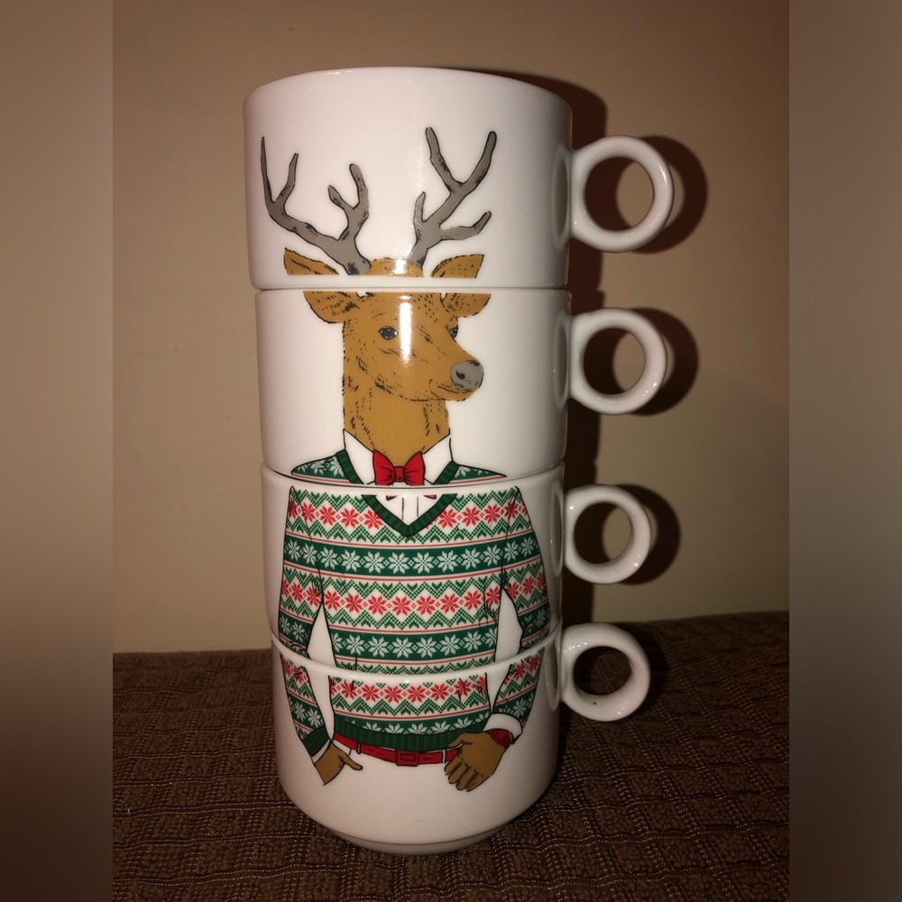 Queenwest Tracing Co., Reindeer in Sweater, 4 Coffee/Espresso Mugs, 4 oz - Picture 2 of 6